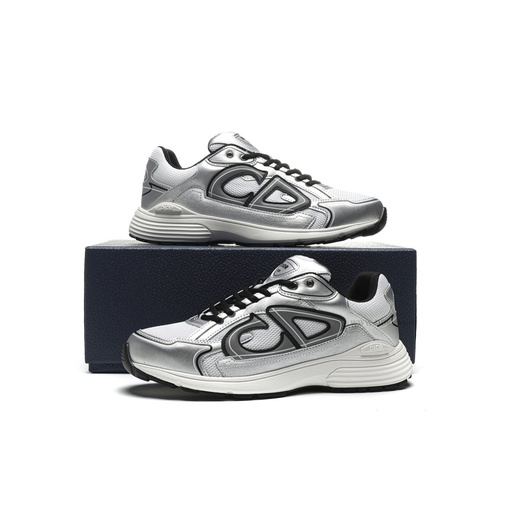 DD Di0r B30 White Mesh Silver-Tone Metallic Calfskin